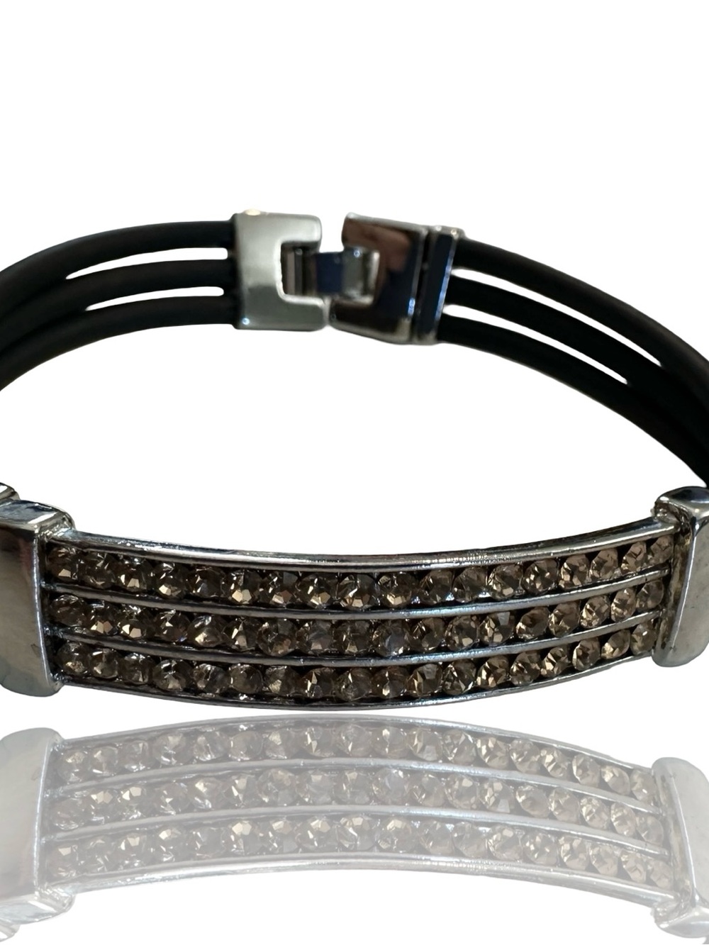 2 for $30 Unique Vintage Black Leather Bracelet with Smoky Pink Rhinestone